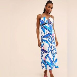 Farm Rio Linen Foliage Midi Dress